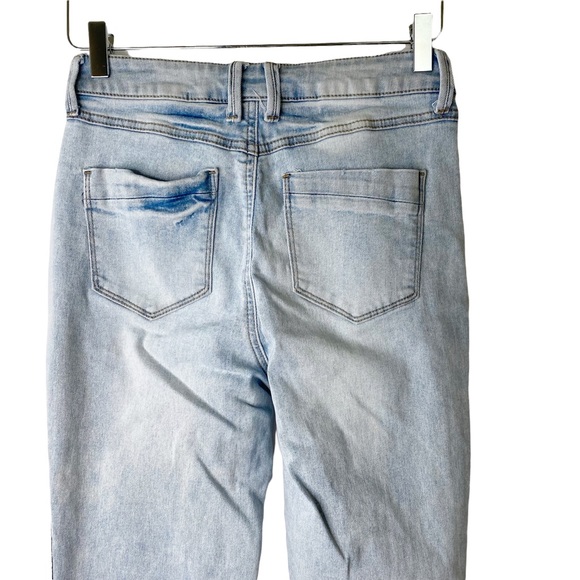 REWASH High Rise Plaid Race Stripe Raw Hem Frayed Ankle Crop Light Wash Jeans 26 - Picture 5 of 8